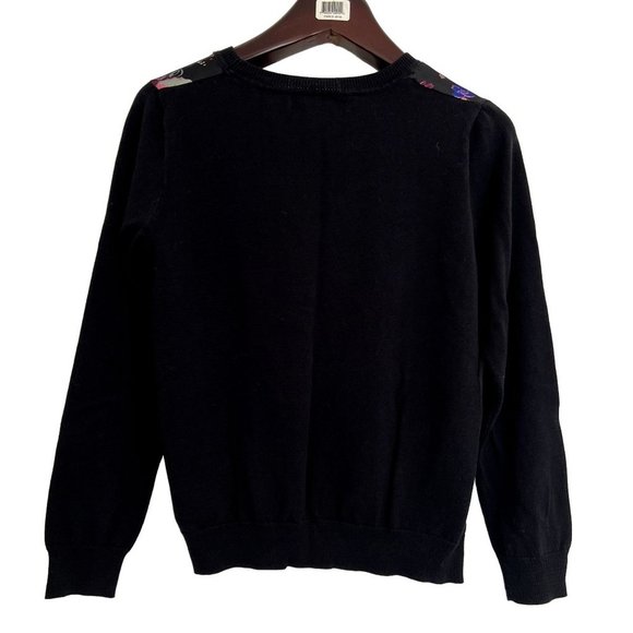 Forever 21 Floral print front‎ black sweater - women's large - Picture 2 of 9